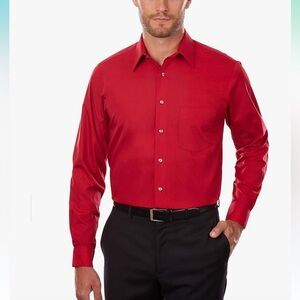 Allegro Mens Dress Shirt‎ Red Regular Fit Convertible Cuff Size 17 34-35 NWT